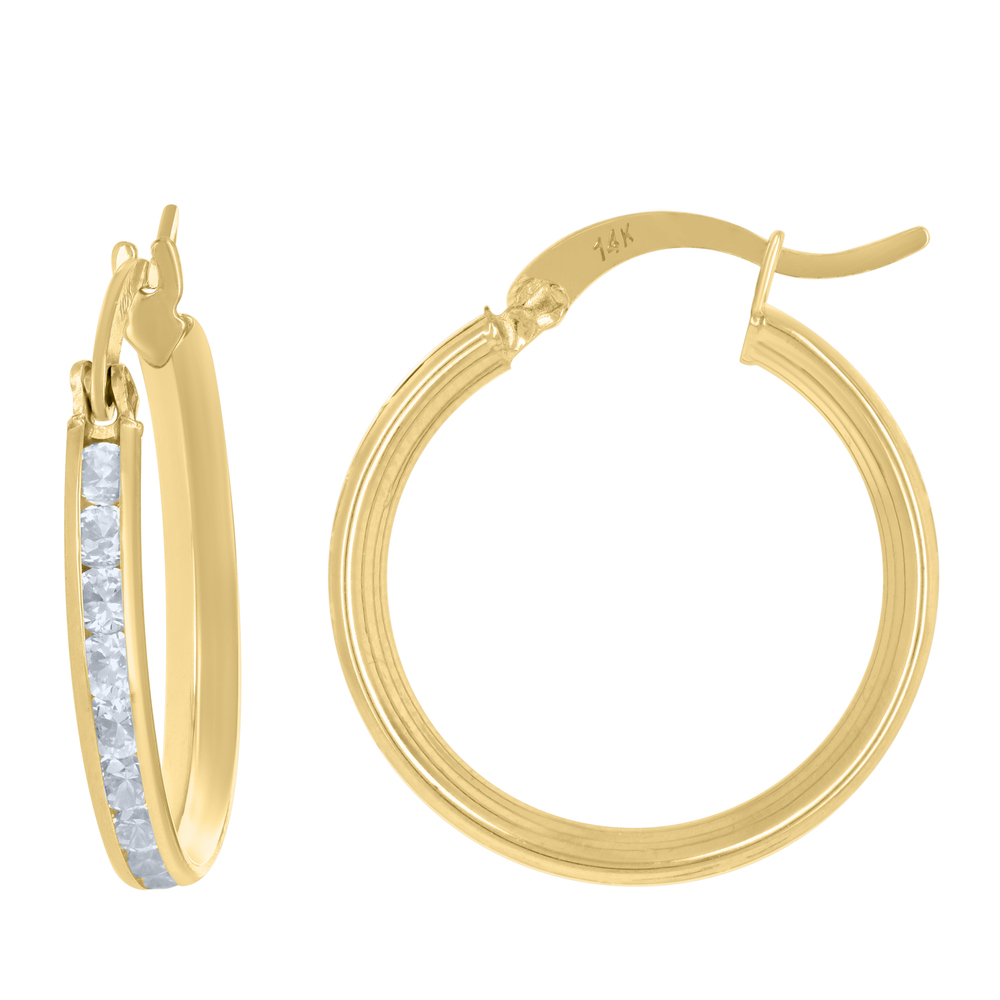 10kt 10k Yellow Gold Womens Cubic-Zirconia Round Tube Hoop Earrings